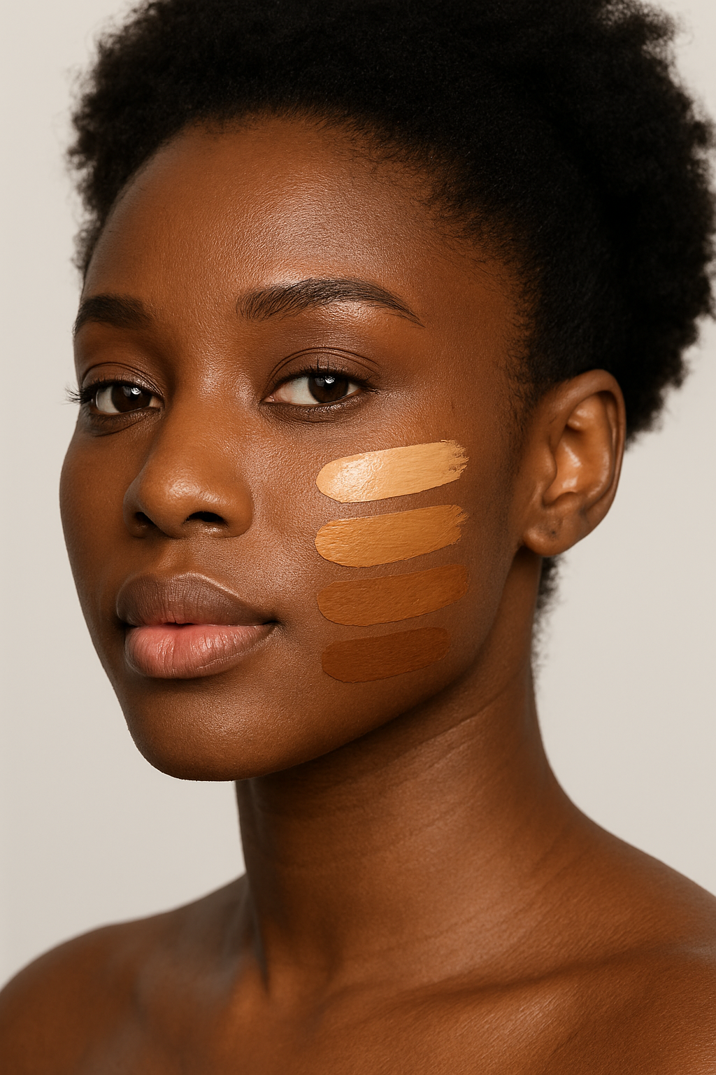 foundation swatches on black model face