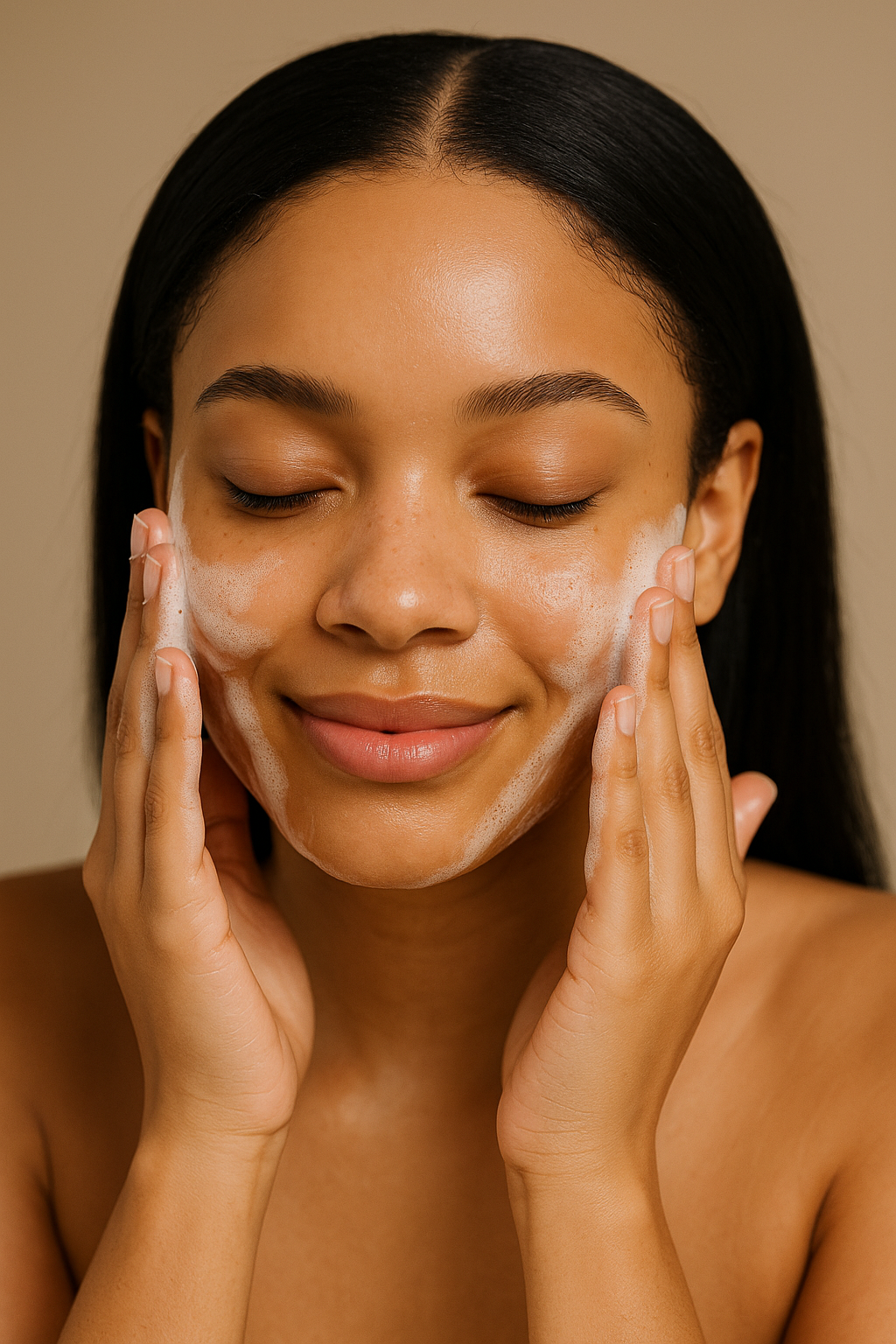 Clean girl makeup - A lady washing her face